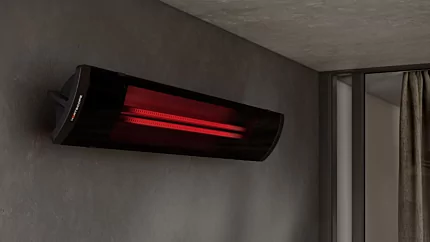Heatscope Heaters Pure 3000W Radiant Heater on a private residence patio, outdoor electric infrared heating in Germany.